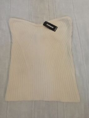 NWT Express Cream Ribbed Bustier Top  Minimalist Y2K Tube Top Size Small